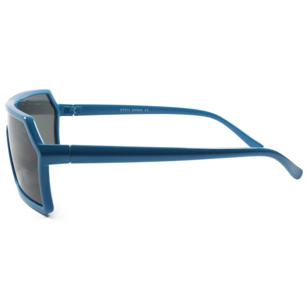 Retro Futuristic One Lens Mens Womens Wrap Rectangle Sun Glasses Blue Frame